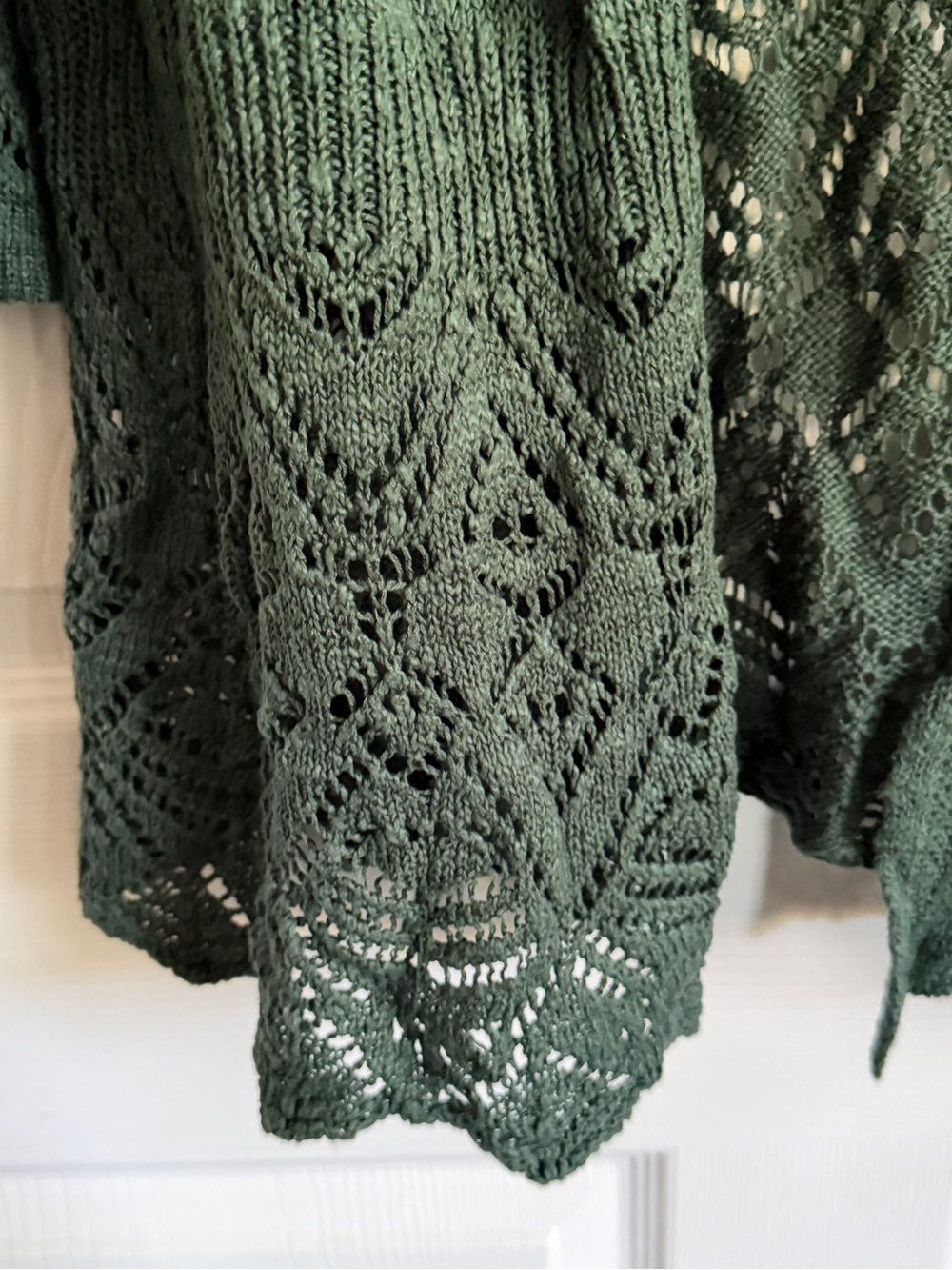 dressbarn Green Open-Front Crochet Hem Cardigan - Picture 3 of 10
